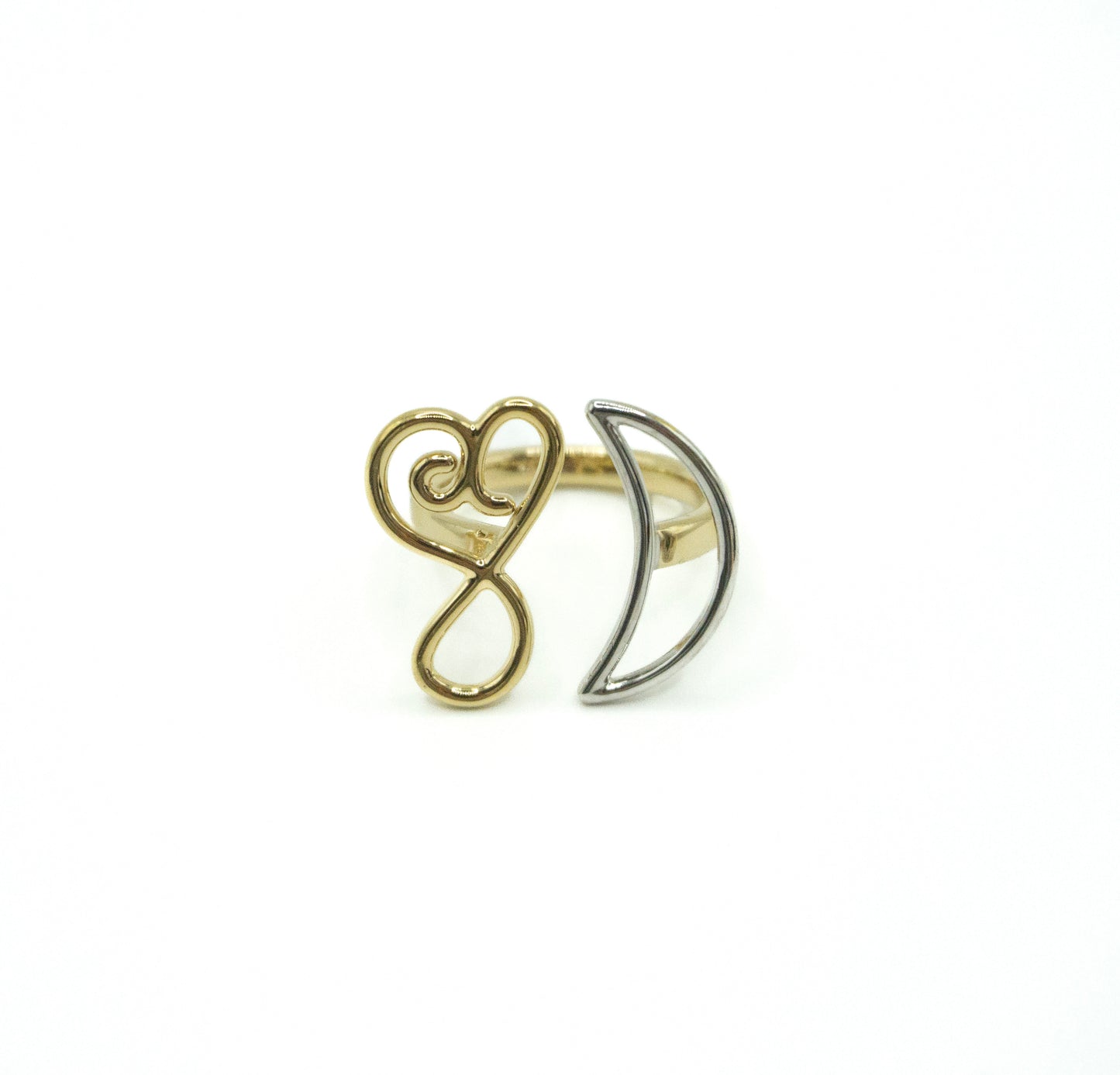 Crescent & Heart Huggie Ring