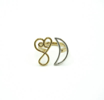 Crescent & Heart Huggie Ring