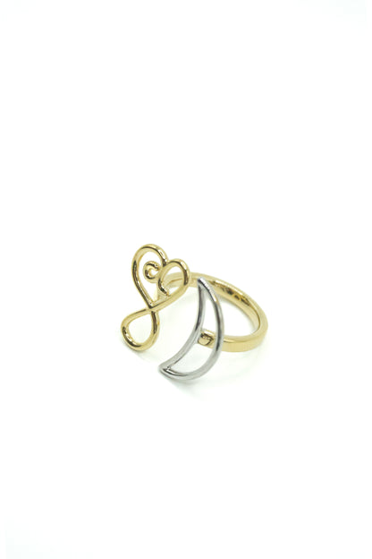 Crescent & Heart Huggie Ring
