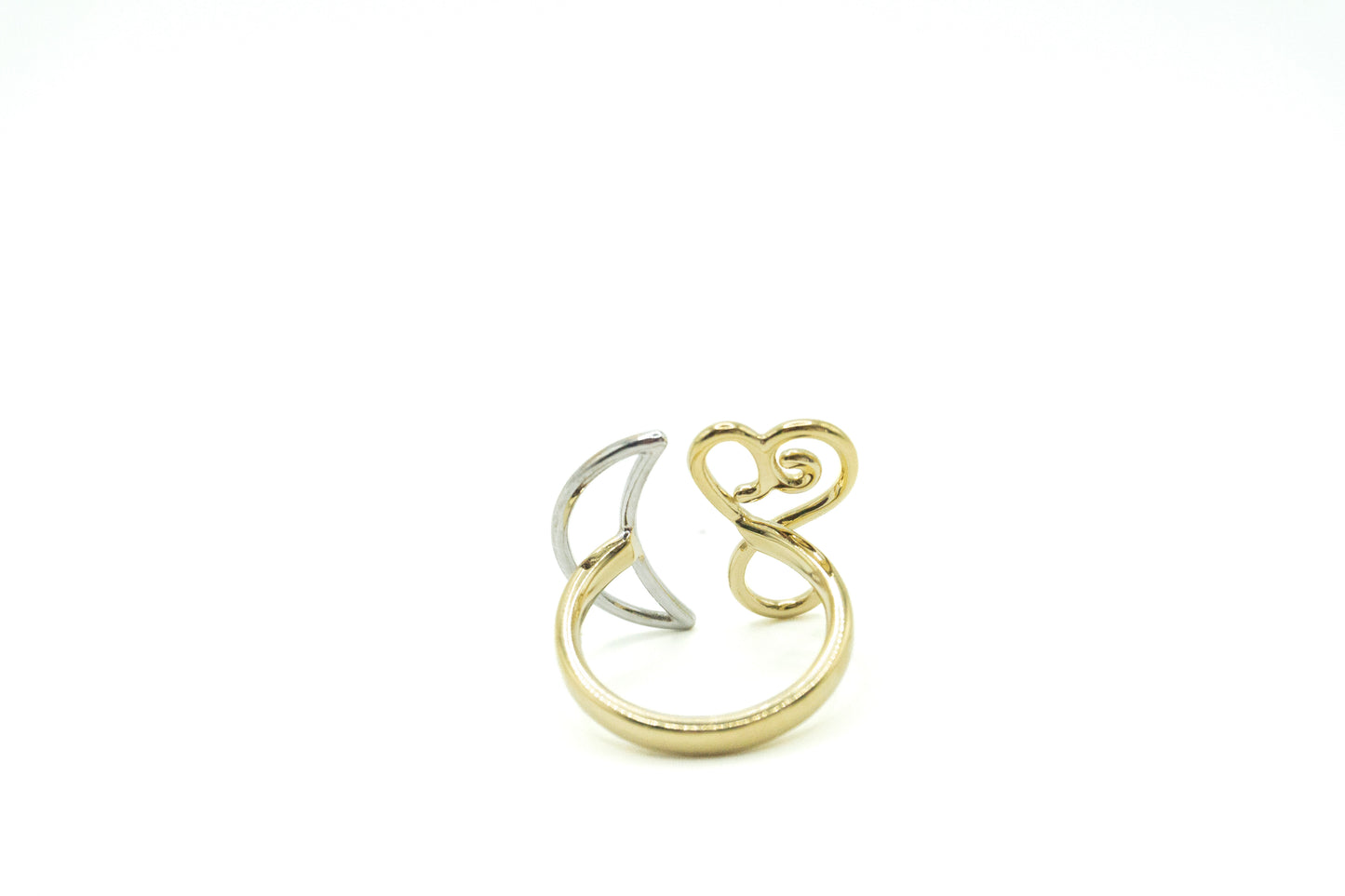 Crescent & Heart Huggie Ring