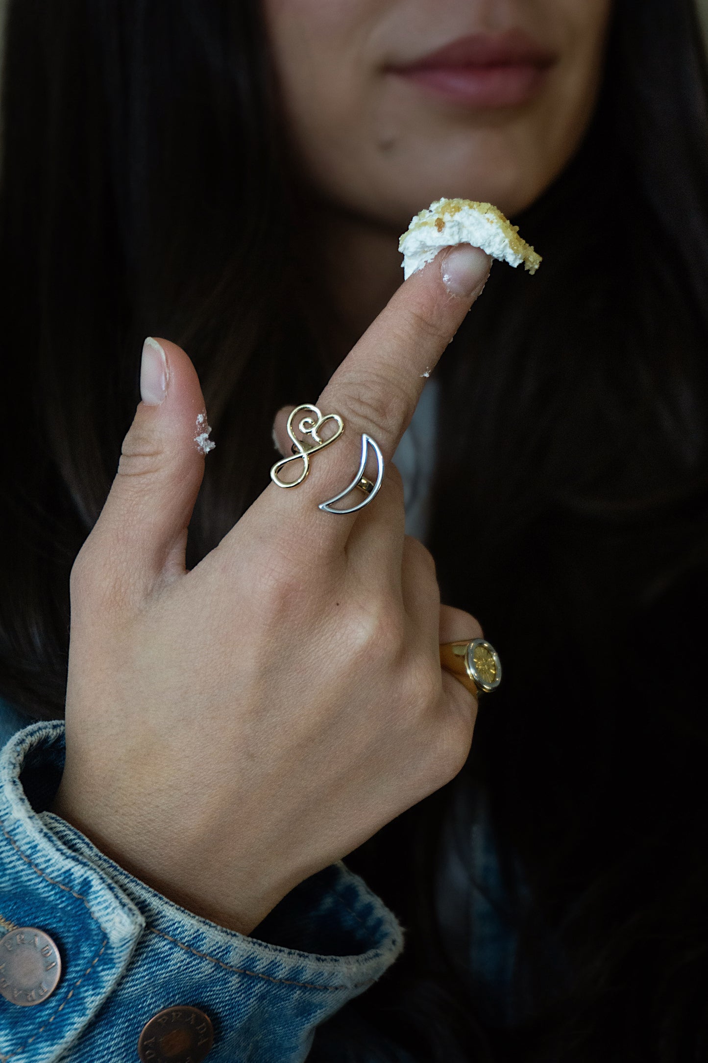 Crescent & Heart Huggie Ring