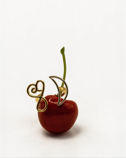 Crescent & Heart Huggie Ring